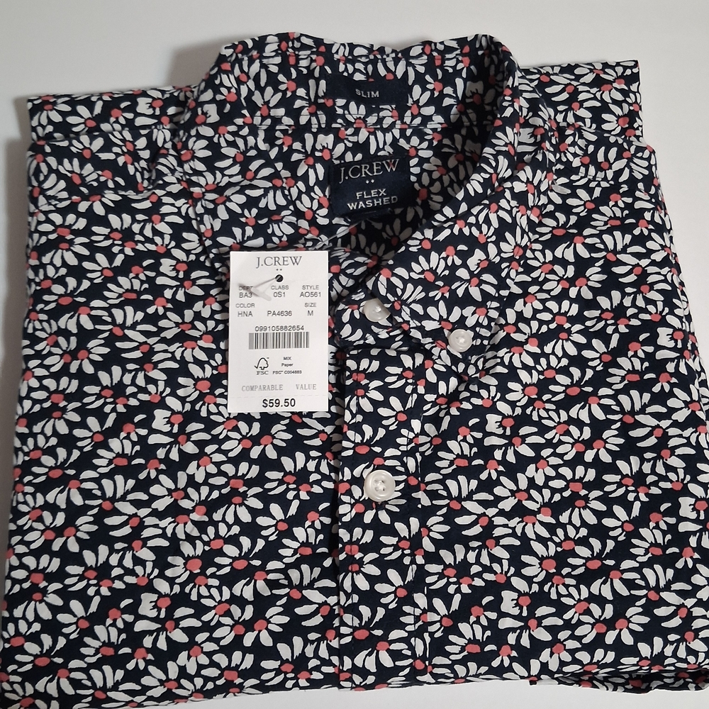 J. Crew Men's Navy Floral Print Short Sleeve Shirt Slim Casual Size M